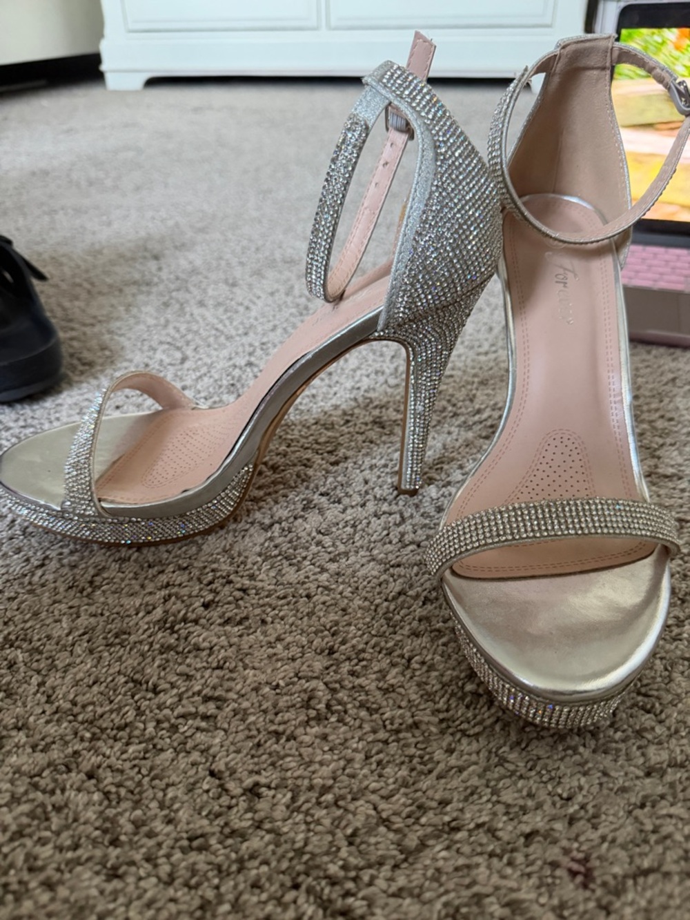 Amazon Silver Rhinestone Platform High Heel Sandals